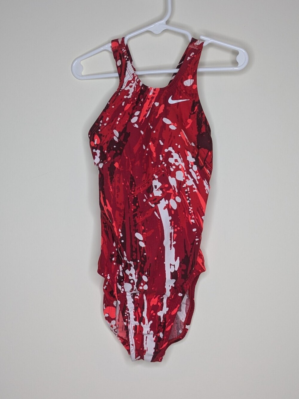 Nike Kids One-Piece Swimsuit in Red and White Splash Print 6